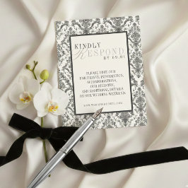 Classic Ivory Damask Rococo Pattern Wedding QR OSA Kort