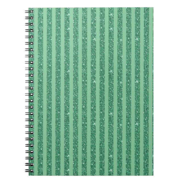 Classic Jade Green Glitter Style Vertical Stripes Anteckningsbok (Framsidan)