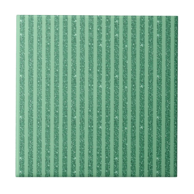 Classic Jade Green Glitter Style Vertical Stripes Kakelplatta (Framsidan)