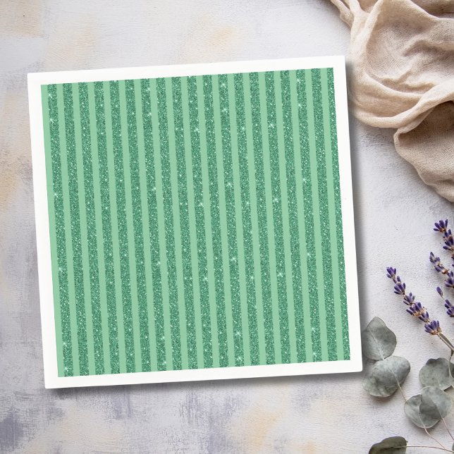 Classic Jade Green Glitter Style Vertical Stripes Pappersservett (Skapare uppladdad)