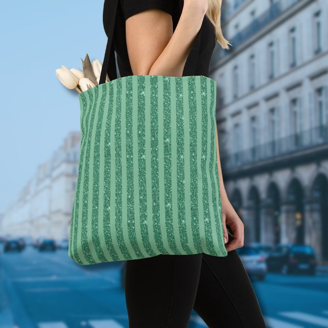 Classic Jade Green Glitter Style Vertical Stripes Tygkasse (Skapare uppladdad)