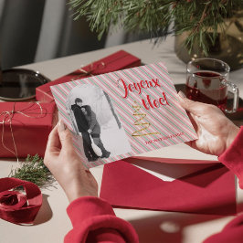 Classic Joyeux Noel Green Red Stripes Christmas Helg Vykort