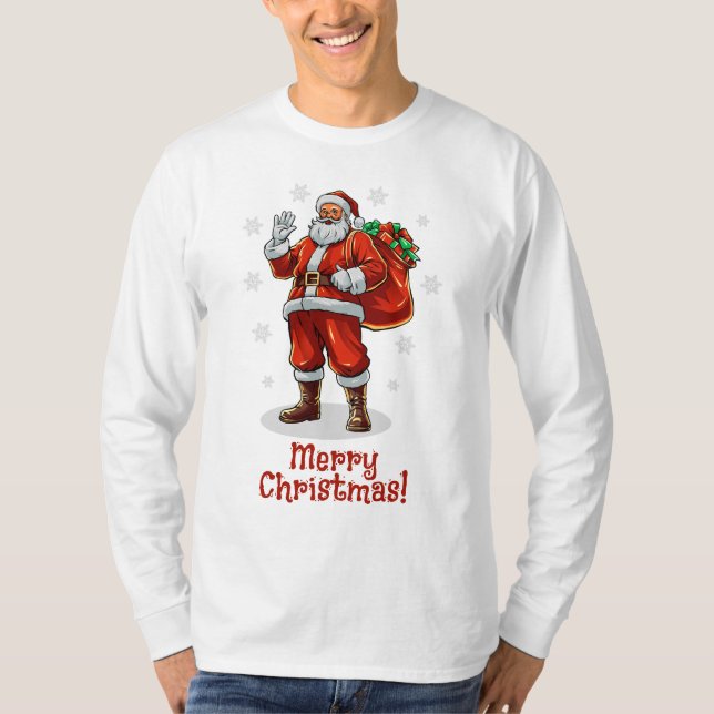 Classic Jultomten som tar med sig Julklapp T Shirt (Framsida)