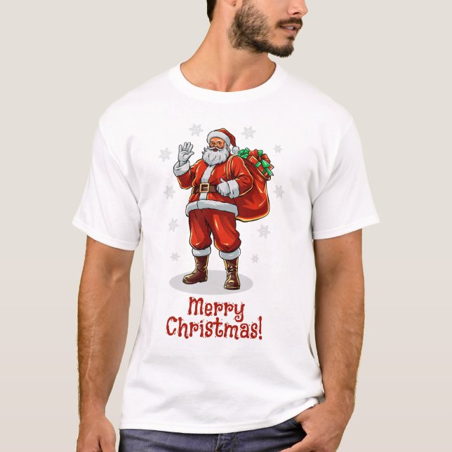 Classic Jultomten som tar med sig Julklapp T Shirt (Framsida)