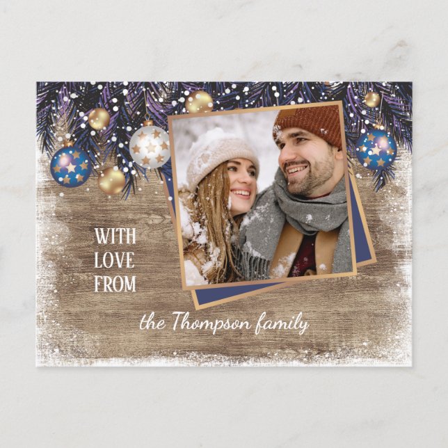 Classic Kärlek Säsonhälsningar Woodgrain Mönster Vykort (Framsida)