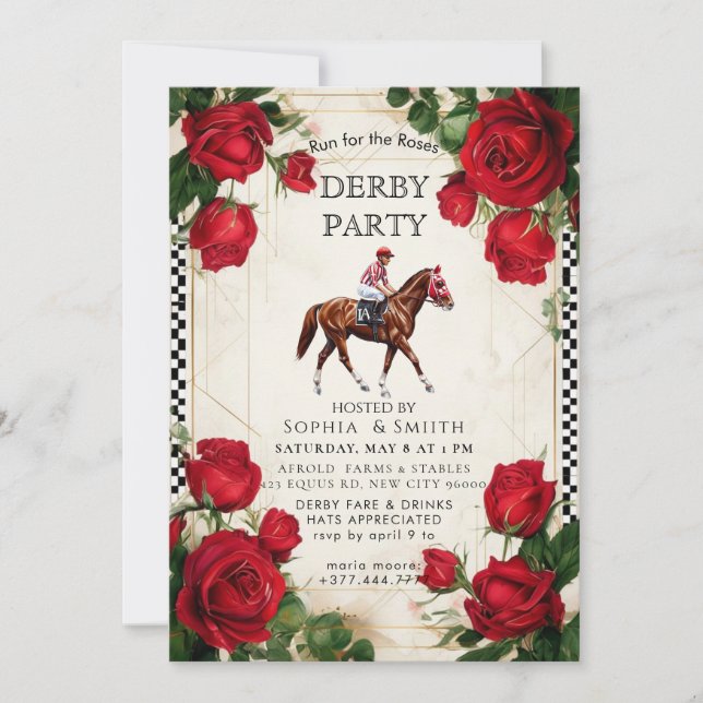 Classic Kentucky Derby Party Invitation Red Roses  Inbjudningar (Framsida)