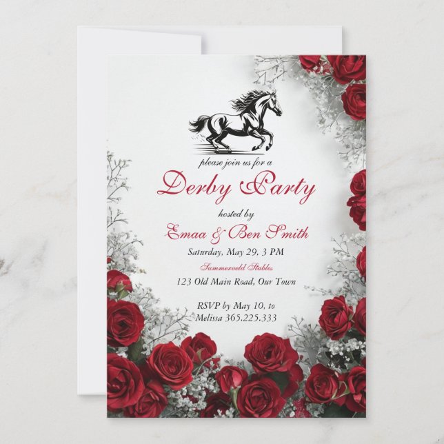 Classic Kentucky Derby Party Invitation Red Roses  Inbjudningar (Framsida)