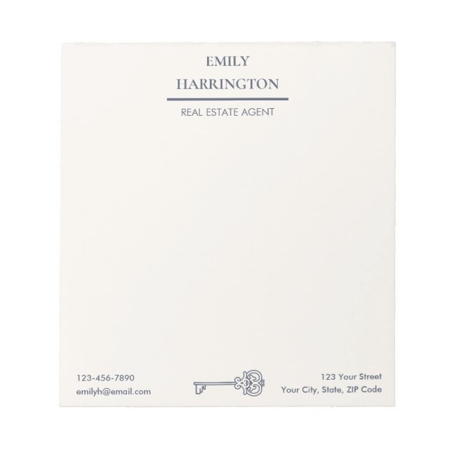 Classic Key Gray Real Estate Agent Anteckningsblock (Framsida)