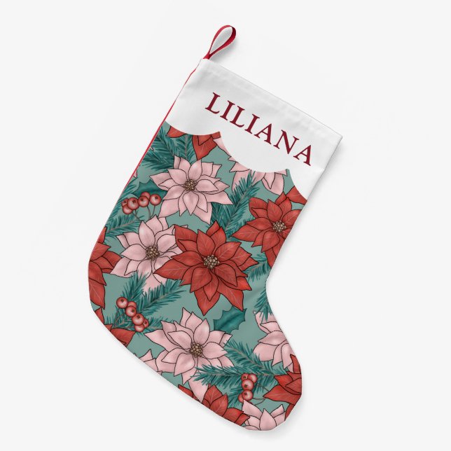 Classic Kids Helgdag Poinsettia Flowers jul Liten Julstrumpa (Framsidan (Hängande))