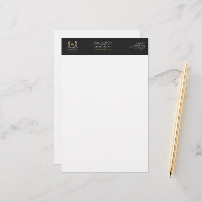 Classic Laurel WandeBlack Guld Monogram Brevpapper (Fram/Back In Situ)