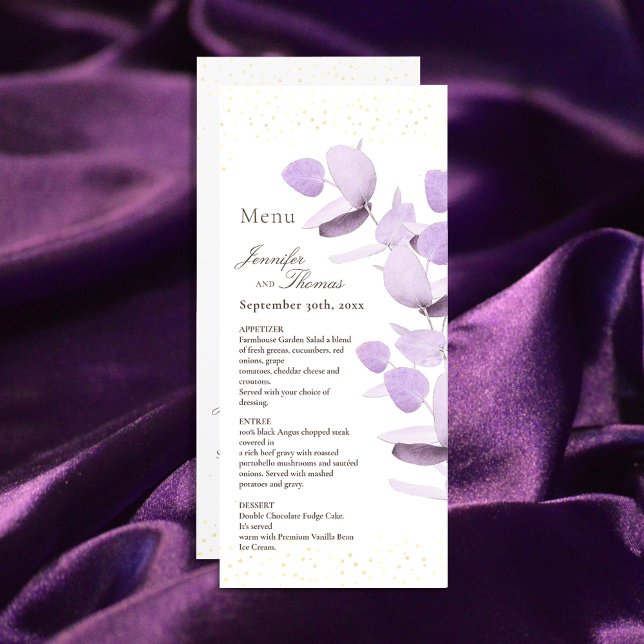 Classic Lavender Eucalyptus Glitter Bröllop Menu Meny (Skapare uppladdad)