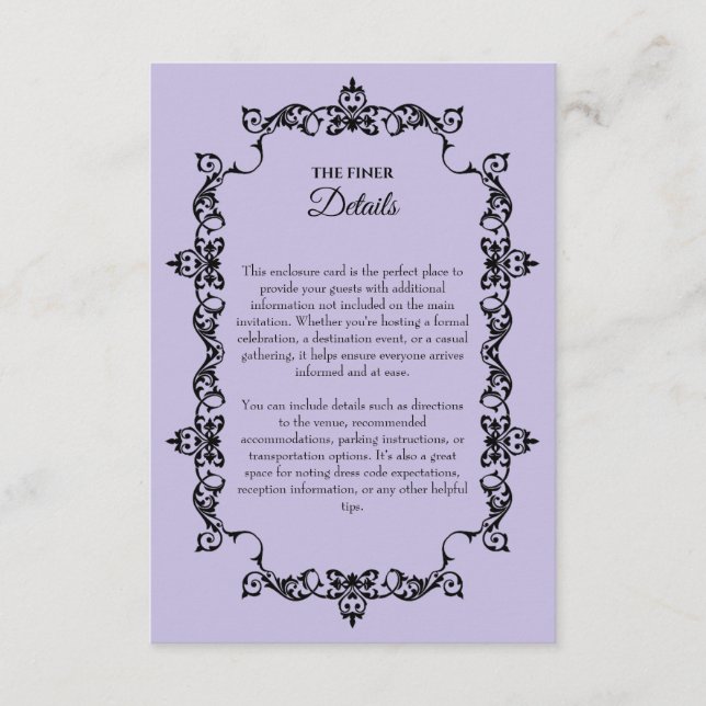 Classic Lavender Purple Ornately Framed Wedding Tilläggskort (Framsida)