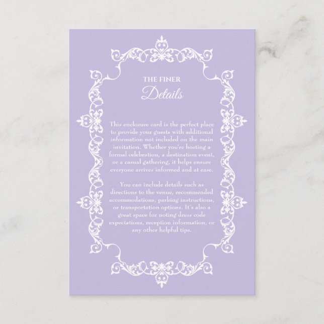 Classic Lavender Purple Ornately Framed Wedding Tilläggskort (Framsida)