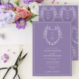 Classic Lavender Wildblommonogram Vapensköld Bröll Inbjudningar