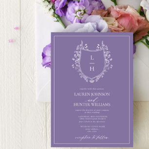 Classic Lavender Wildblommonogram Vapensköld Bröll Inbjudningar