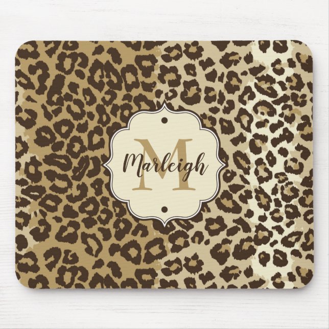 Classic Leopard Print Anpassningsbar Monogram Namn Musmatta (Framsidan)