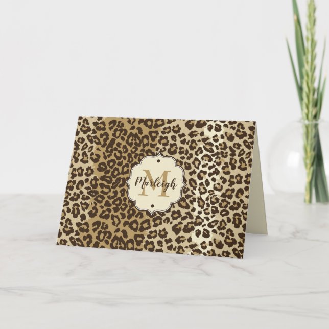 Classic Leopard Print Anpassningsbar Monogram Namn Tack Kort (Framsida)