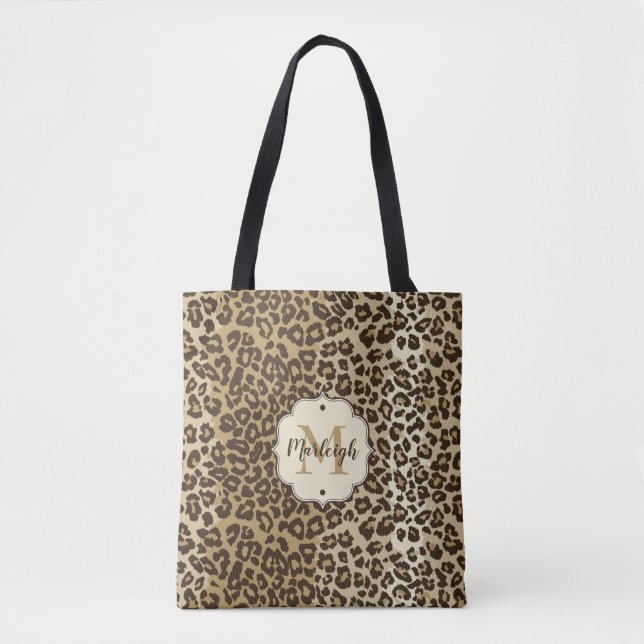 Classic Leopard Print Anpassningsbar Monogram Namn Tygkasse (Framsida)