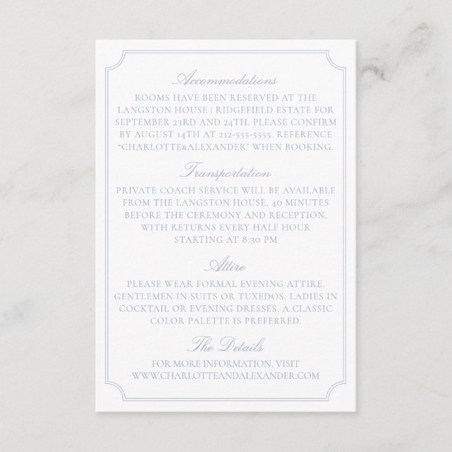 Classic Light Blue Fruit Bowl Wedding Details Card Tilläggskort (Framsida)