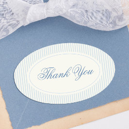 Classic Light Blue Stripes Thank You Wedding Ovalt Klistermärke