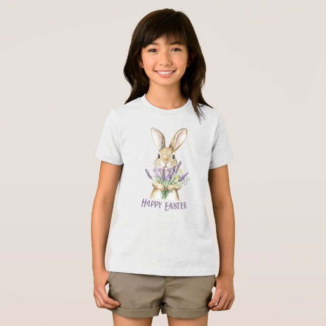Classic Lila Glad påsk Bunny T Shirt (Framsida Full)