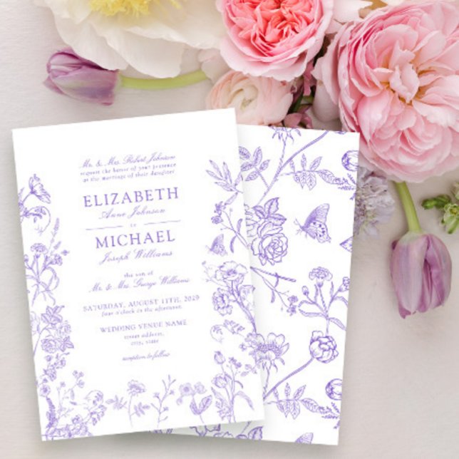Classic Lilac Lavender Chinoiserie Blommigt Bröllo Inbjudningar (Skapare uppladdad)