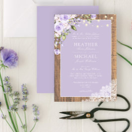 Classic Lilac Lavender Rustic Wood Snöre Bröllop Inbjudningar