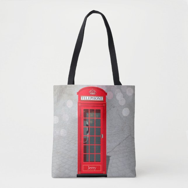 Classic London Red Phone Booth with Name  Tygkasse (Framsida)