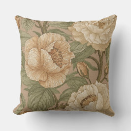 Classic,Lovely Flowers Pattern, Sage Gold Bloom Kudde