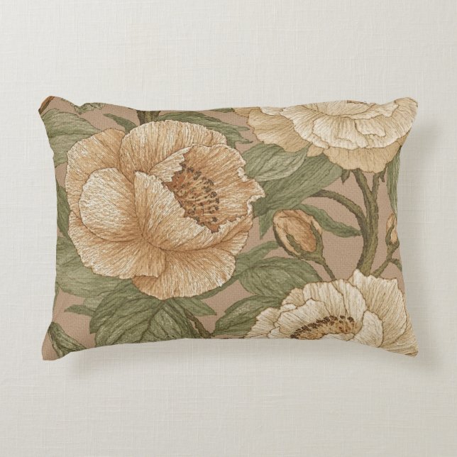 Classic,Lovely Flowers Pattern, Sage Gold Bloom Prydnadskudde (Framsidan)