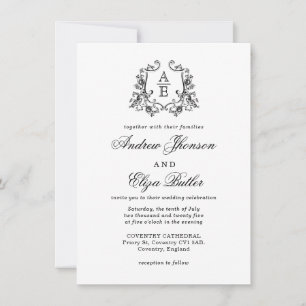 Classic Luxe Black & White Monogram-inbjudan Inbjudningar