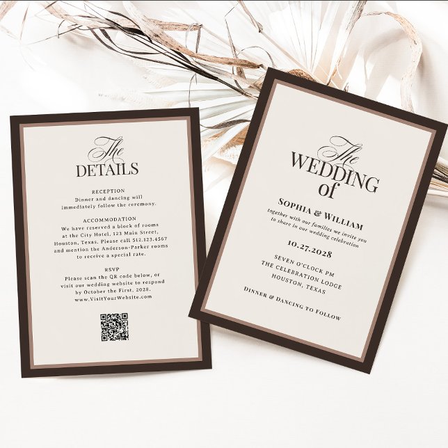 Classic Luxe | Brun Neutral RSVP QR-kod Bröllop Inbjudningar (Skapare uppladdad)