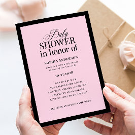 Classic Luxe | Elegant Black and Rosa Baby Shower Inbjudningar