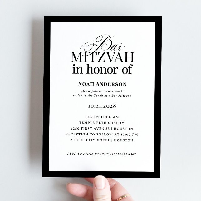 Classic Luxe | Elegant Black and White Pub Mitzvah Inbjudningar (Skapare uppladdad)