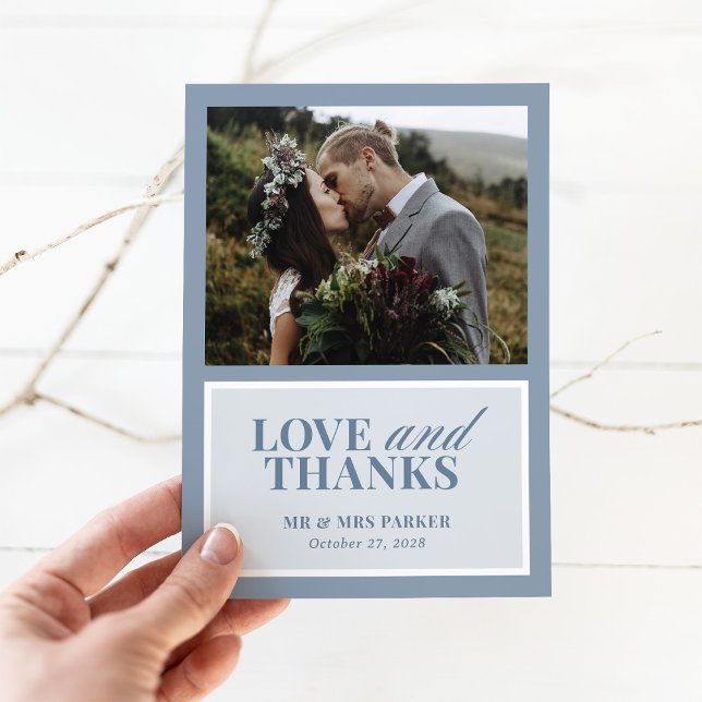 Classic Luxe | Elegant Dusty Blue Wedding Photo Tack Kort (Skapare uppladdad)