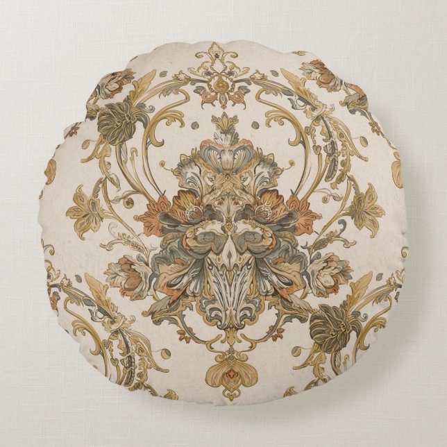 Classic, Luxury Ornament, Gold Beigi Grey Rund Kudde (Framsidan)