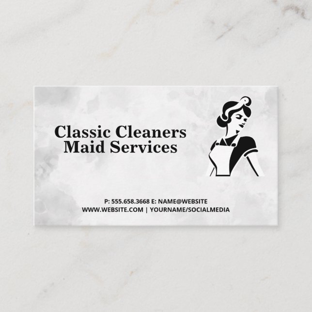 Classic Maid Black White | Hemtjänster för Städnin Visitkort (Framsida)