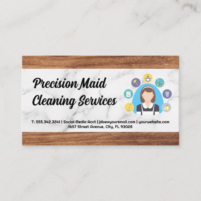 Classic Maid Service | Wood Cleaner Hotel Services Visitkort (Framsida)