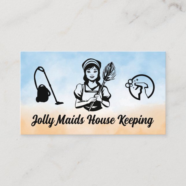 Classic Maid with Duster | Cleaning Equipment Icon Visitkort (Framsida)