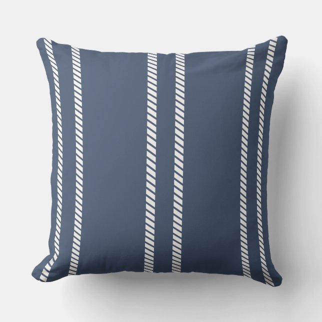 Classic Marine Blue with Stripes Throw Pillow Kudde (Framsida)