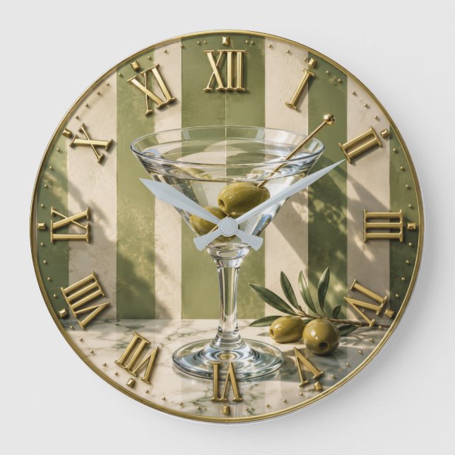 Classic Martini Cocktail Bar Decor Stor Klocka (Framsida)