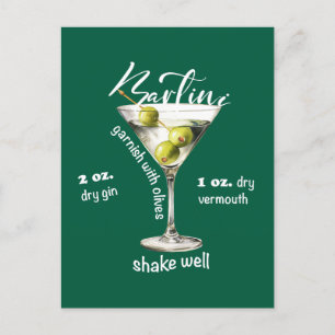 Classic Martini Recipe Cocktail Pub Art Vykort