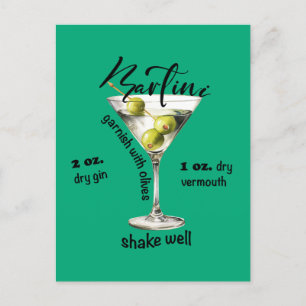 Classic Martini Recipe Cocktail Pub Art Vykort