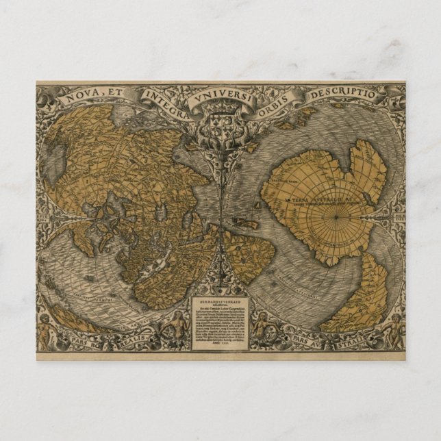Classic Medieval Antique World Map by Oronce Bra Vykort (Framsida)