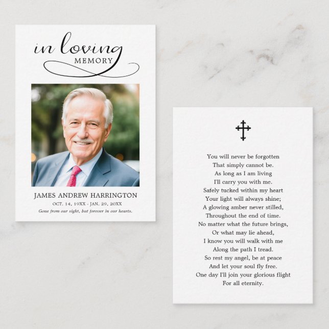 Classic Memorial Photo Funeral Card Visitkort (Fram/baksida)