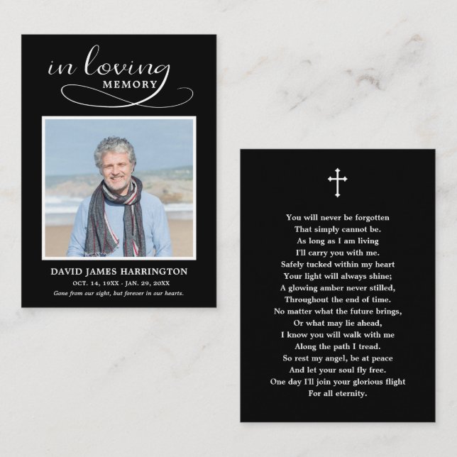 Classic Memorial Photo Funeral Card Visitkort (Fram/baksida)
