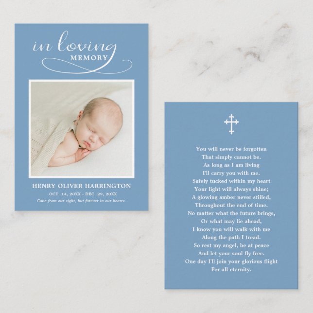 Classic Memorial Photo Funeral Card Visitkort (Fram/baksida)