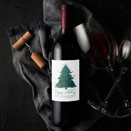 Classic Merry Christmas | Gorgeous Bold Green Tree Vinflaska Etikett