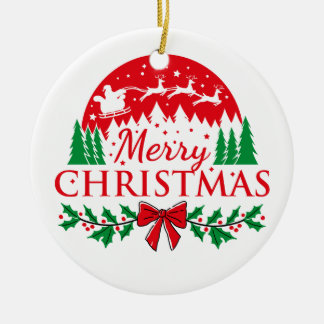 "Classic Merry Christmas Reindeer & Santa Ornament