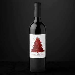 Classic Merry Christmas Rich Festive Crimson Red Vinflaska Etikett
